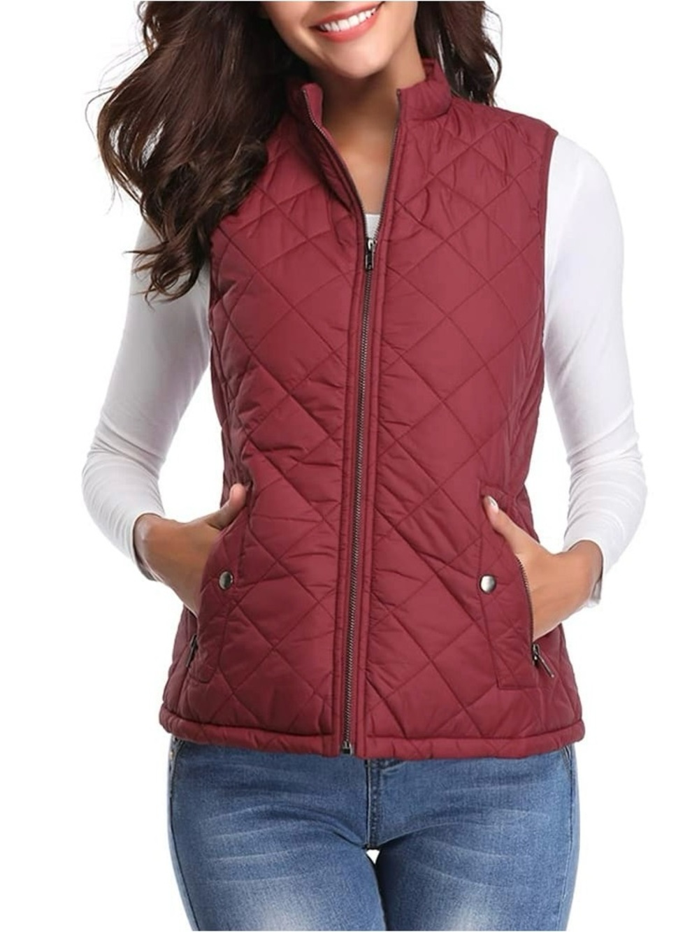 NWT Women's Quilted Maroon Vest with Zip Front Size L